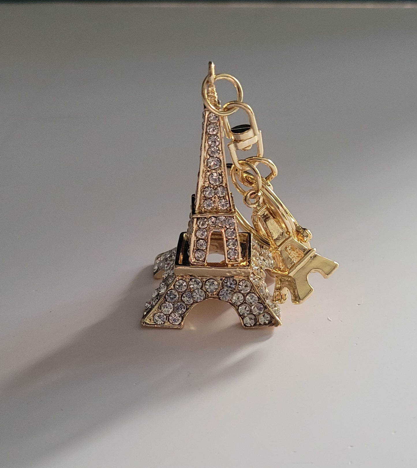 Eiffel Tower keychain. Shiny Keychain. Big & Small Eiffel tower. Eiffel Tower Zipper Charm-Gold Plated-Rhinestone-3D Active
