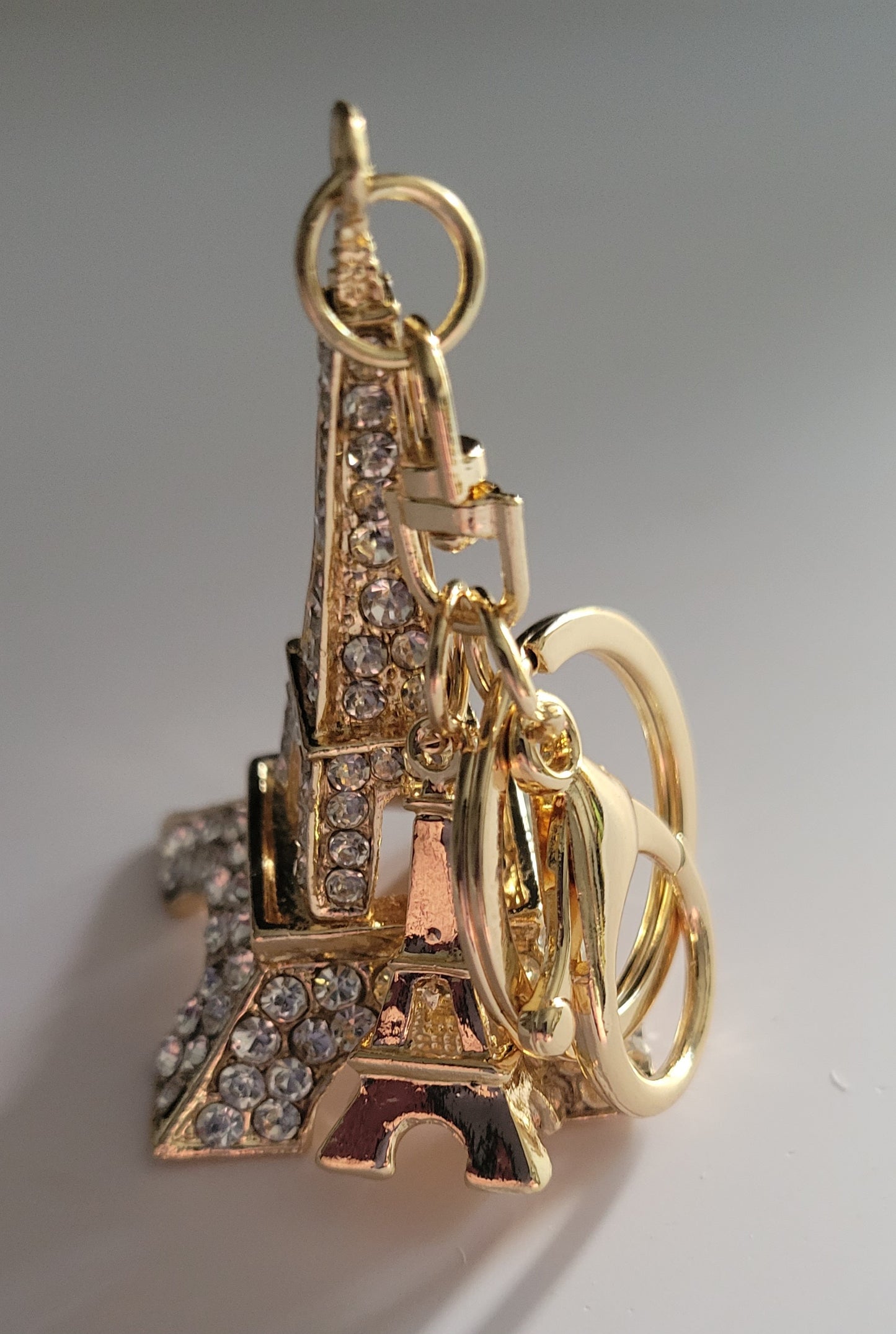 Eiffel Tower keychain. Shiny Keychain. Big & Small Eiffel tower. Eiffel Tower Zipper Charm-Gold Plated-Rhinestone-3D Active