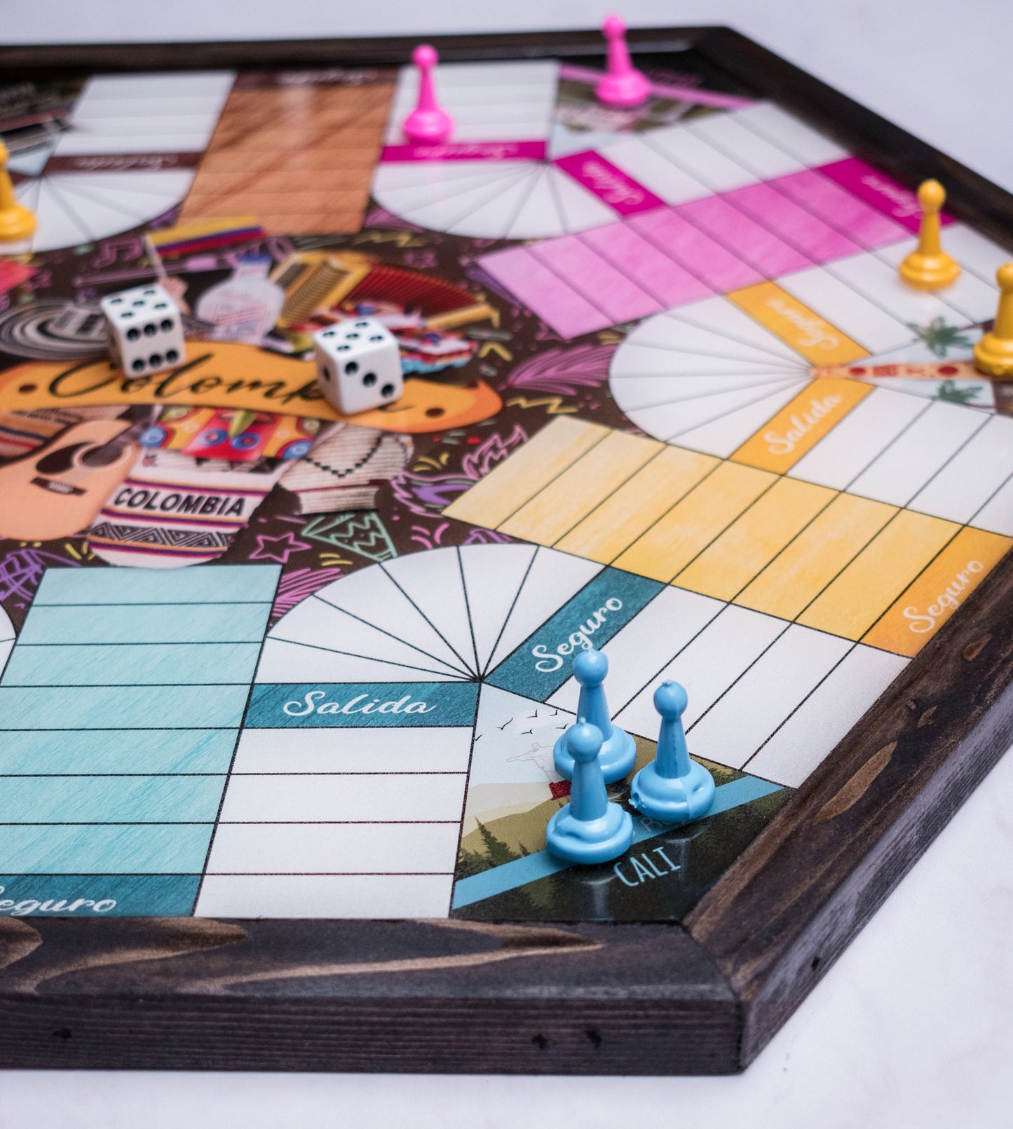 Parcheesi Board for 6 players - COLOMBIA BOARD. Hand Made with wood & Resin. Ready to Send. Espresso Color