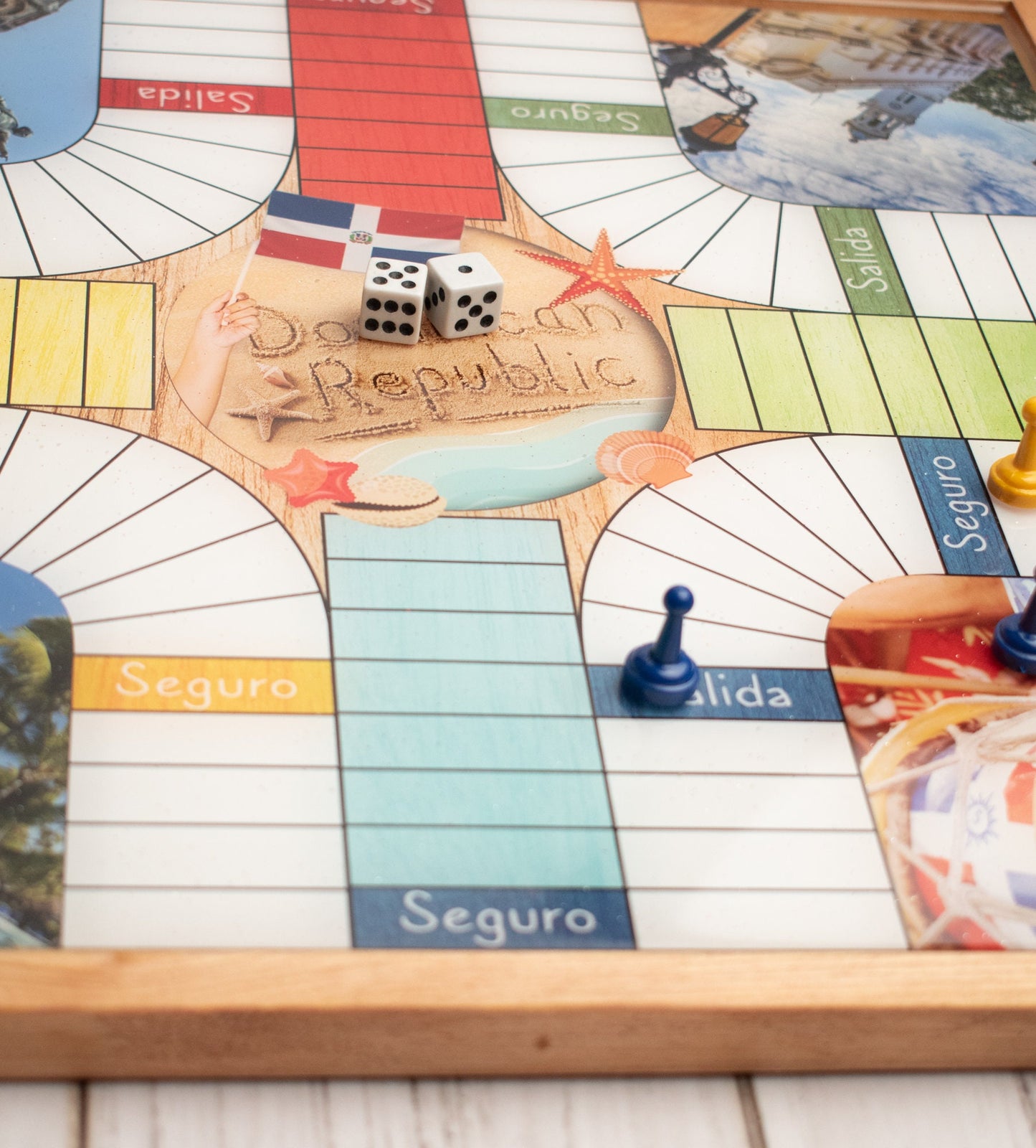 Parcheesi Board for 4 players - DOMINICAN REPUBLIC BOARD. Hand Made with wood & Resin. Espresso Color