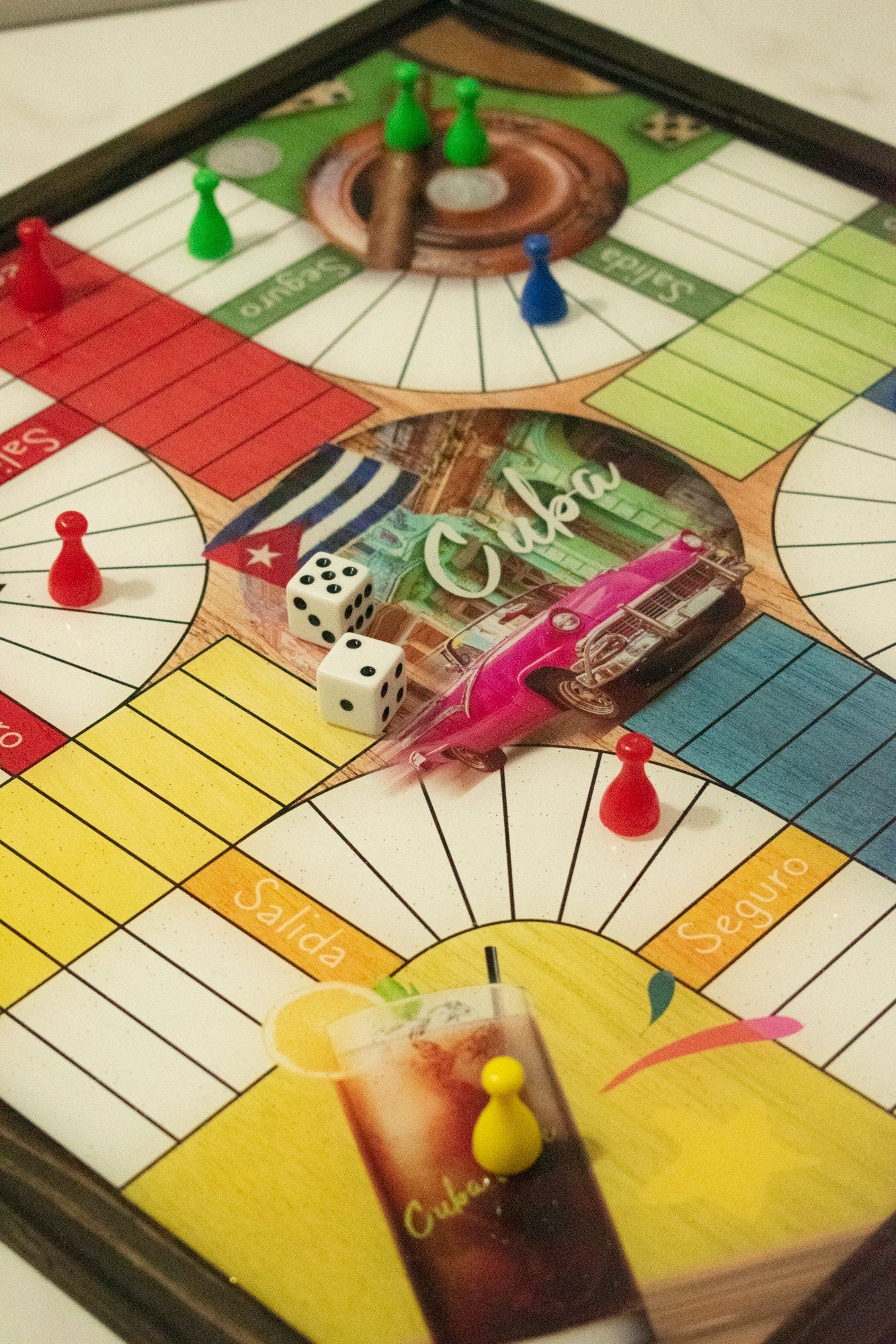 Parcheesi Board for 4 or 6 players - CUBA BOARD. Hand Made with wood & Resin.
