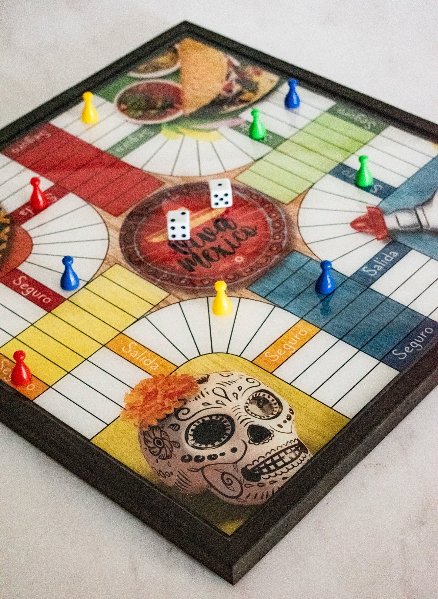 Parcheesi Board for 4 players - MEXICO BOARD. Hand Made with wood & Resin.