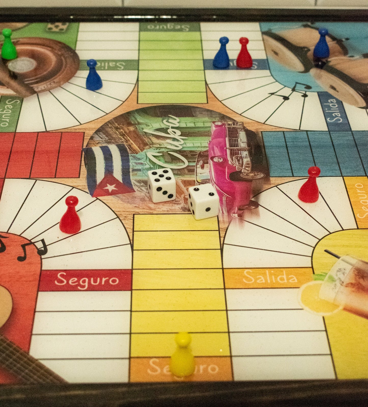 Parcheesi Board for 4 or 6 players - CUBA BOARD. Hand Made with wood & Resin.