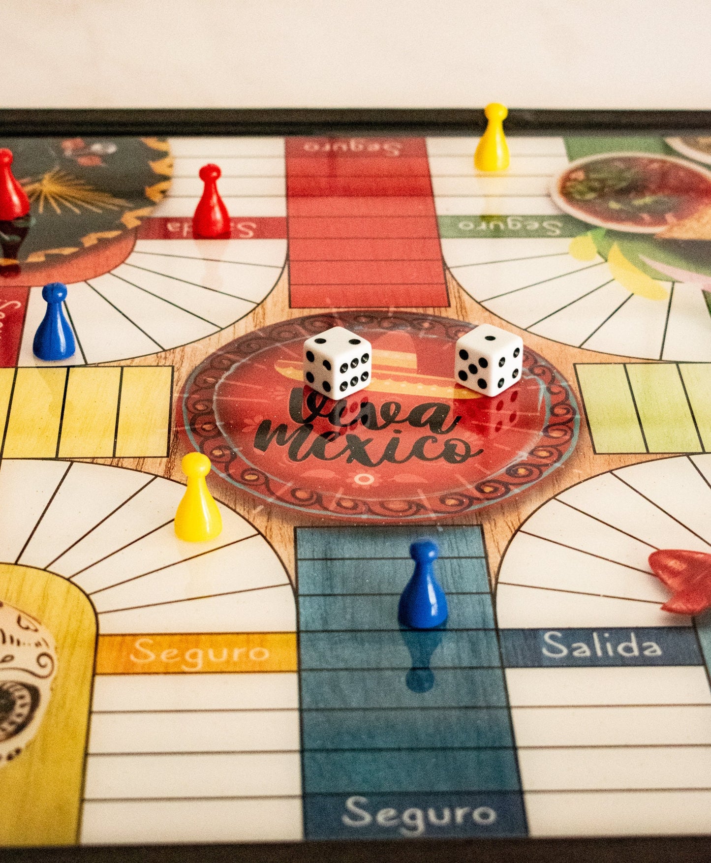 Parcheesi Board for 4 players - MEXICO BOARD. Hand Made with wood & Resin.