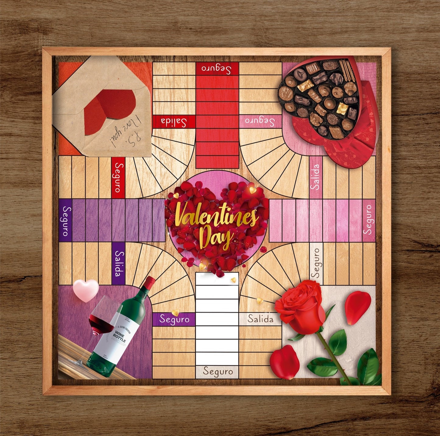 Valentines Day - Parcheesi Board for 4 players. Hand Made with wood & Resin.