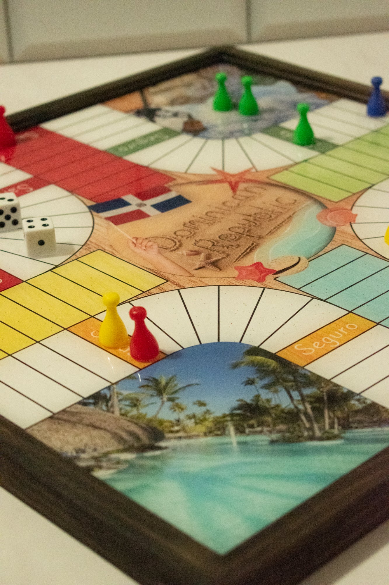 Parcheesi Board for 4 players - DOMINICAN REPUBLIC BOARD. Hand Made with wood, Resin & Glitter.