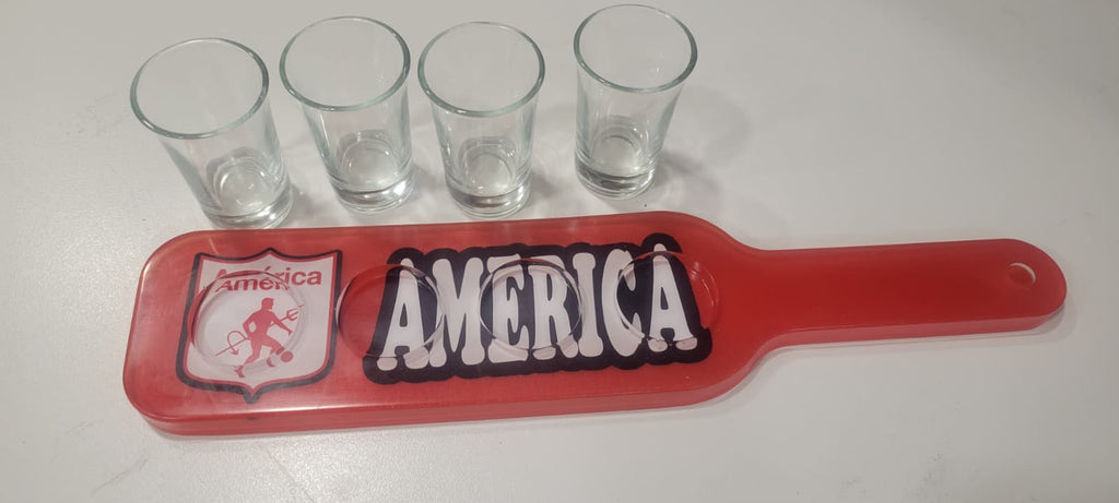 Handmade Resin Shot Glass Serving Tray: Personalized Sports Team Decor