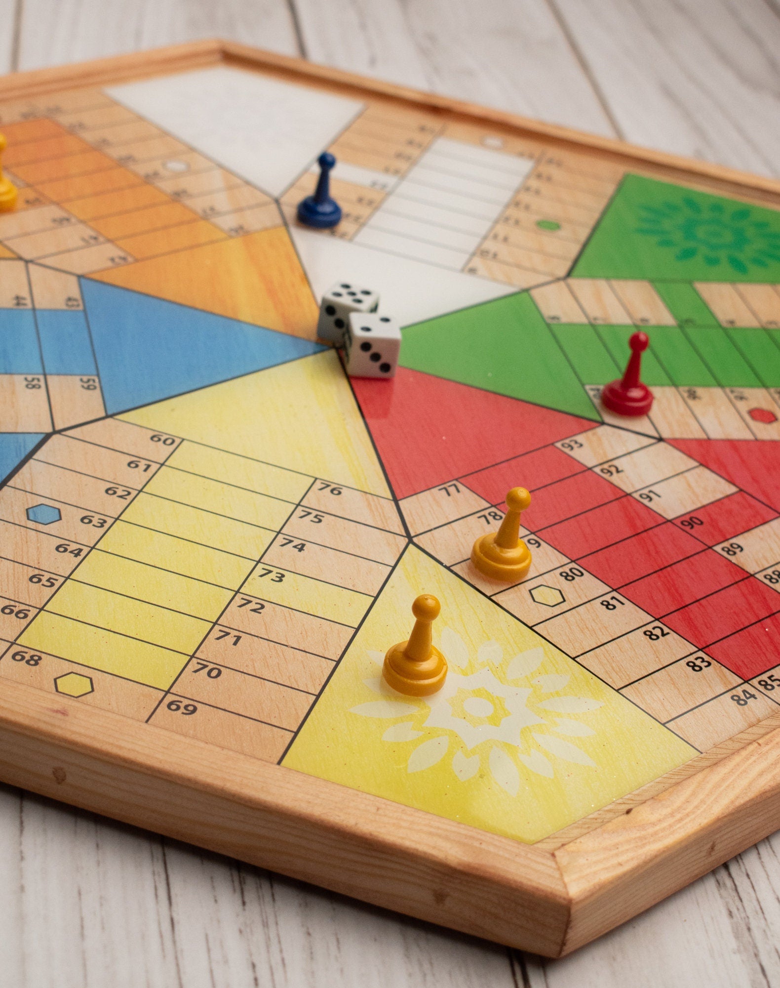 Parcheesi Board for 6 players - ORIGINAL CLASSIC BOARD. Hand Made with Wood, Resin & Glitter
