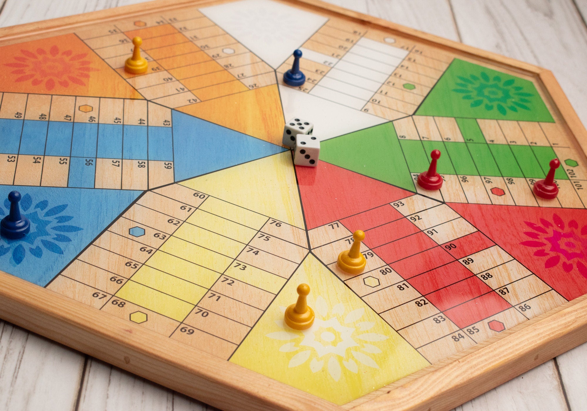 Parcheesi Board for 6 players - ORIGINAL CLASSIC BOARD. Hand Made with Wood, Resin & Glitter