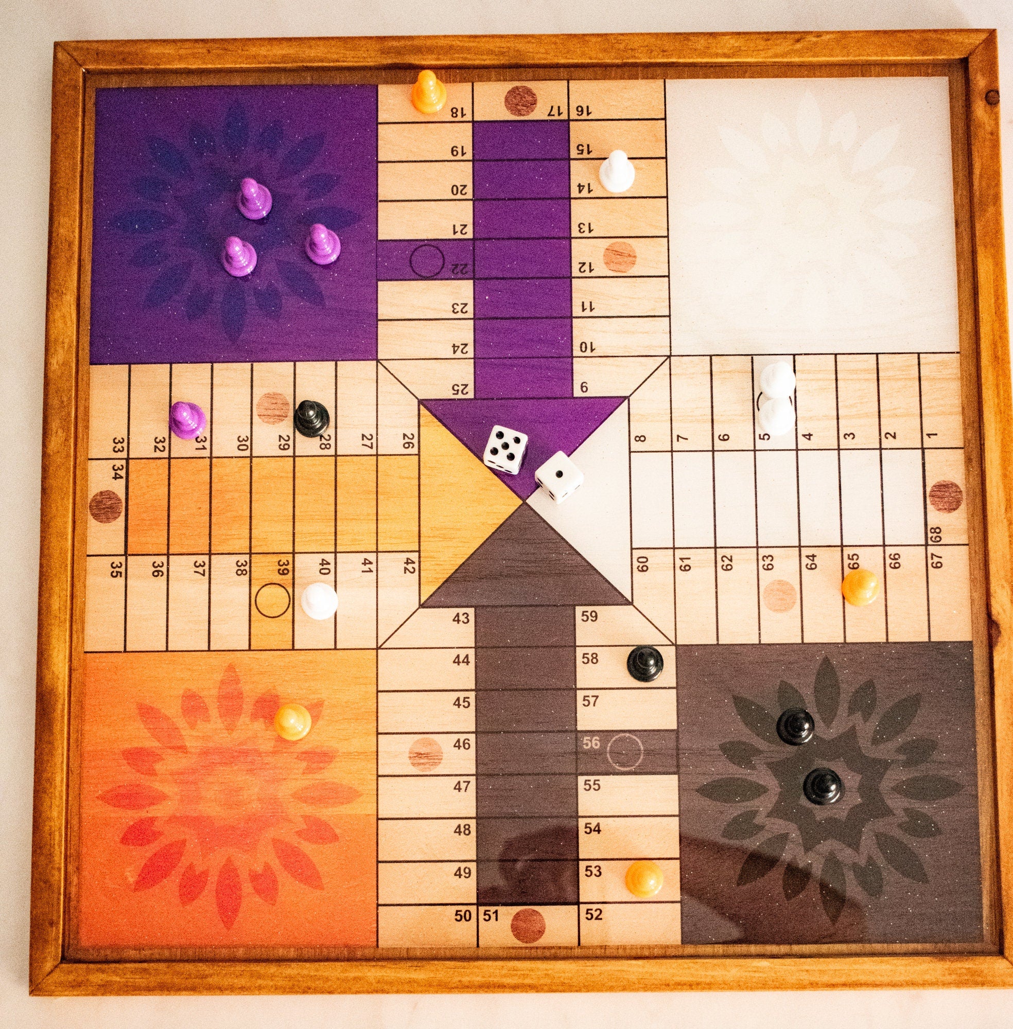 Parcheesi Board for 4 players - ORIGINAL CLASSIC BOARD. Hand Made with wood, Resin & glitter