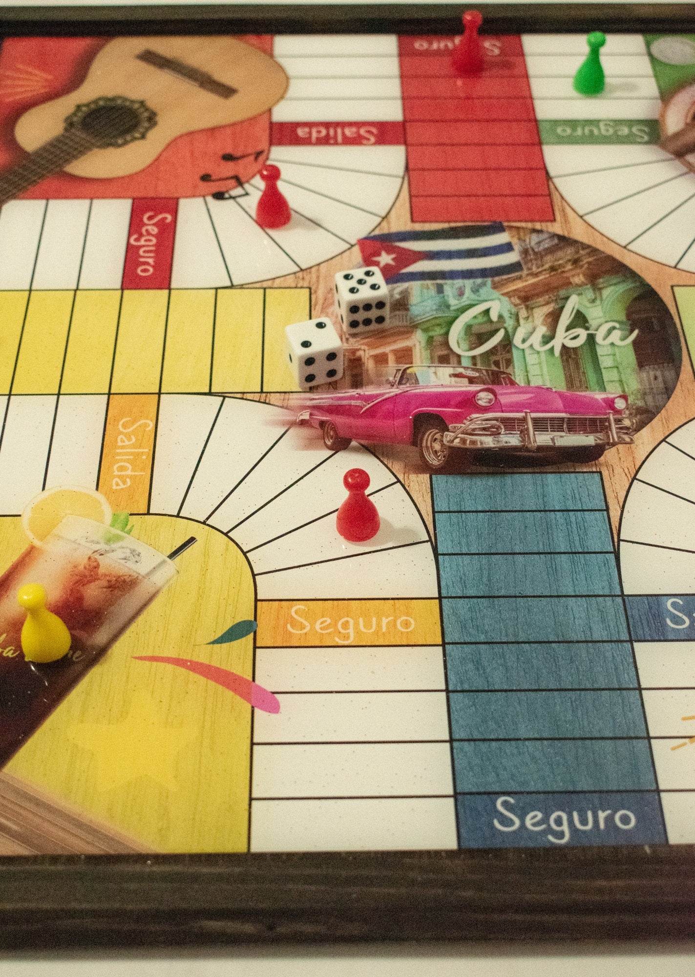 Parcheesi Board for 6  players - CUBA BOARD. Hand Made with wood, Resin & glitter. Espresso Color. Made in Florida USA