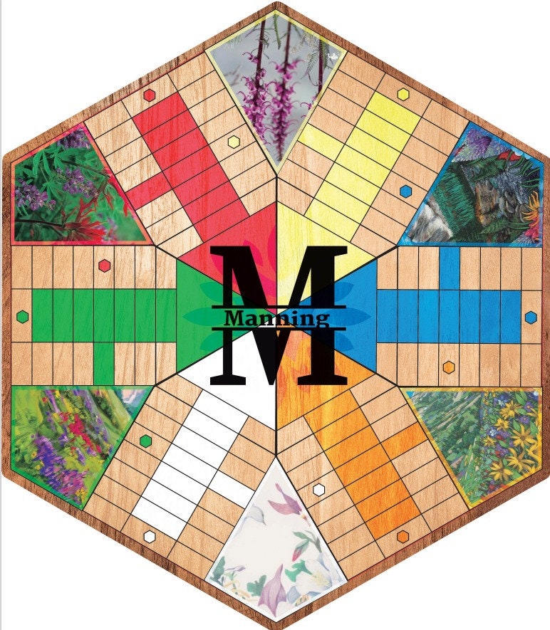 Parcheesi Board for 6 players - CUSTOM BOARD. You choose your own pictures. Hand Made with wood & Resin.