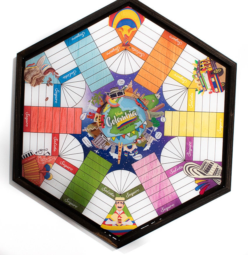 Parcheesi Board for 6 players - COLOMBIAN BOARD. Hand Made with wood & Resin. Espresso Color