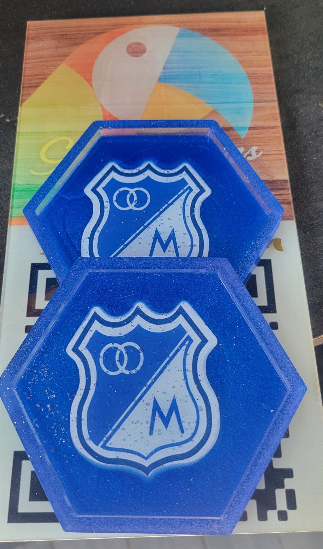 Colombian Soccer Team Resin Coasters: Personalized Sports Fan Gift, Set of 4. Portavasos, Futbol Colombiano, Millonarios, Santa Fe, Nacional