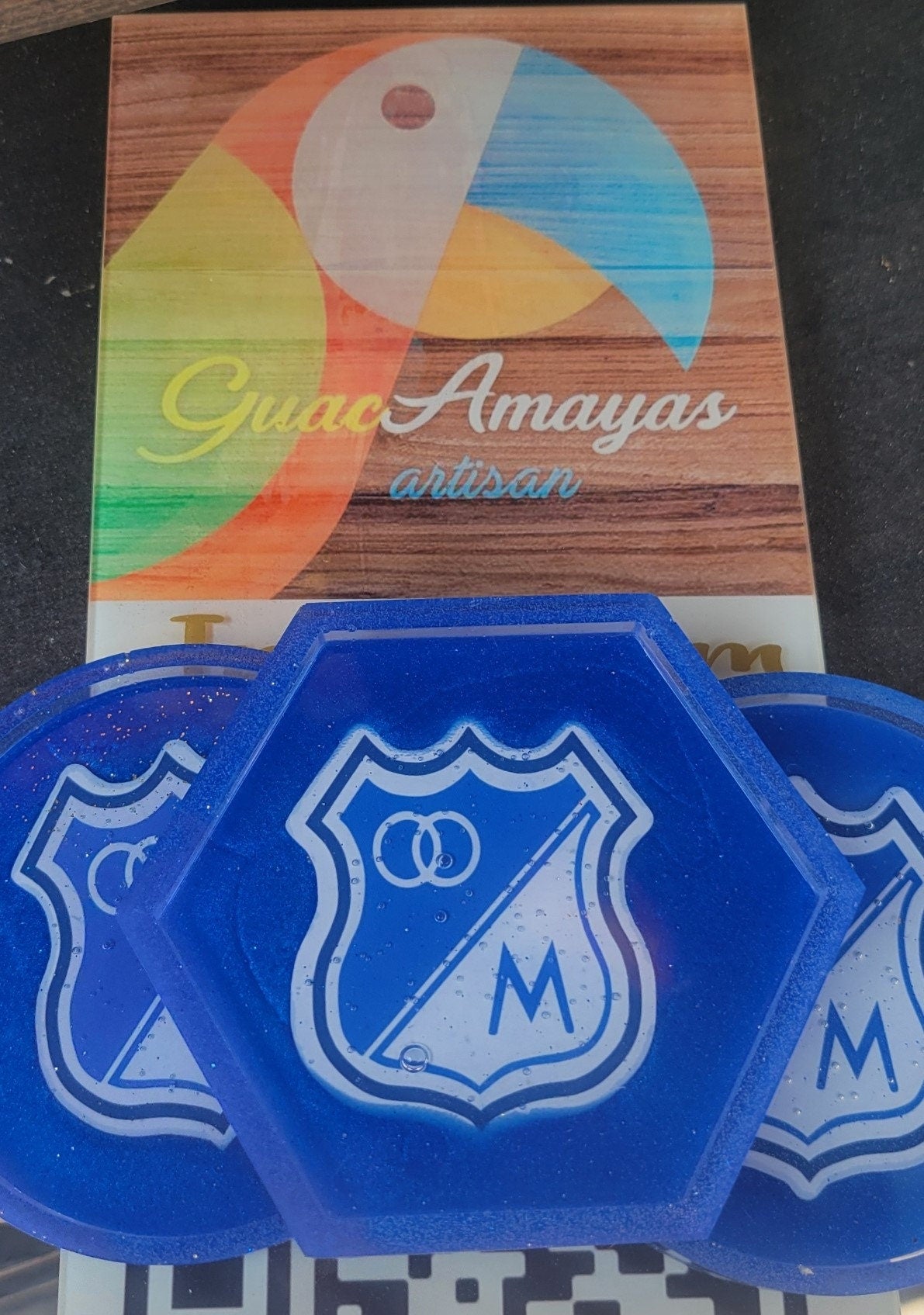 Colombian Soccer Team Resin Coasters: Personalized Sports Fan Gift, Set of 4. Portavasos, Futbol Colombiano, Millonarios, Santa Fe, Nacional