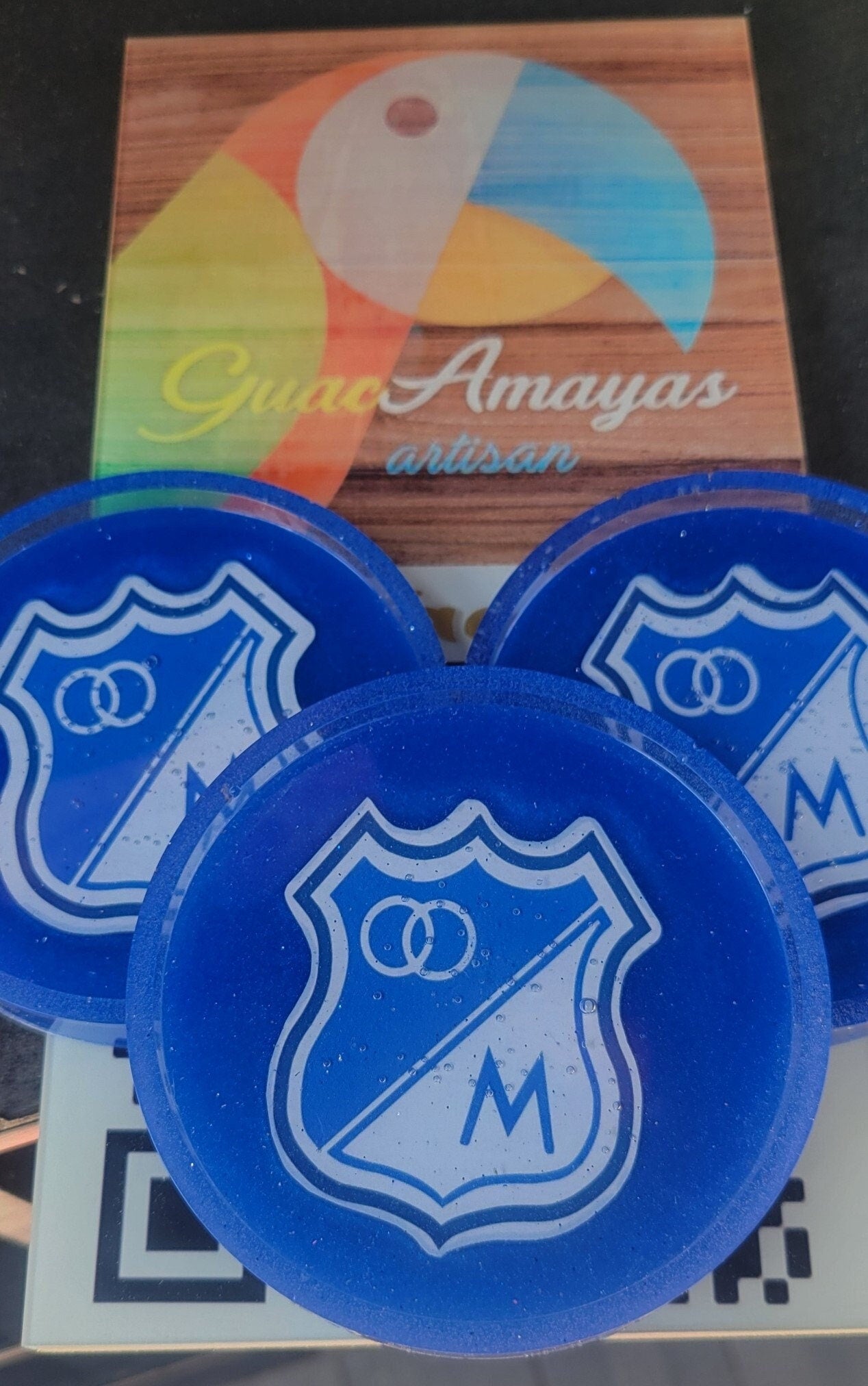 Colombian Soccer Team Resin Coasters: Personalized Sports Fan Gift, Set of 4. Portavasos, Futbol Colombiano, Millonarios, Santa Fe, Nacional