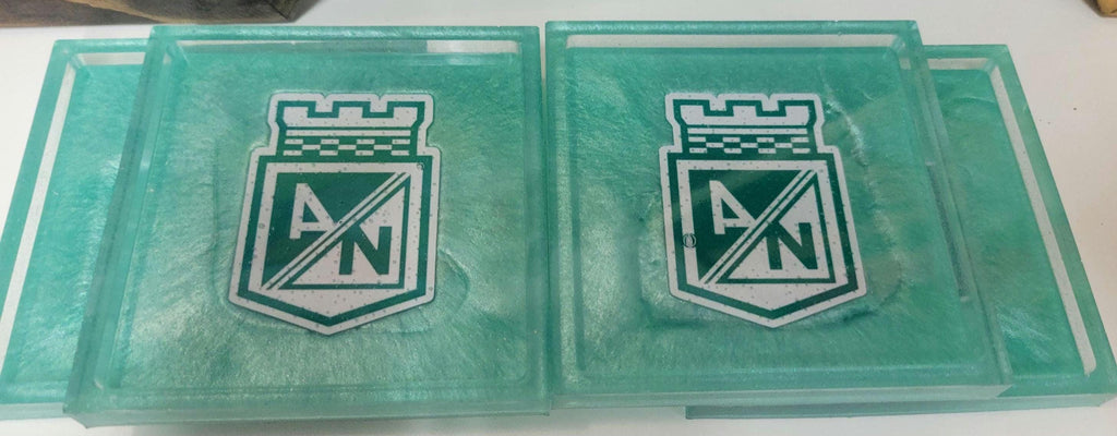 Colombian Soccer Team Resin Coasters: Personalized Sports Fan Gift, Set of 4. Portavasos, Futbol Colombiano, Millonarios, Santa Fe, Nacional