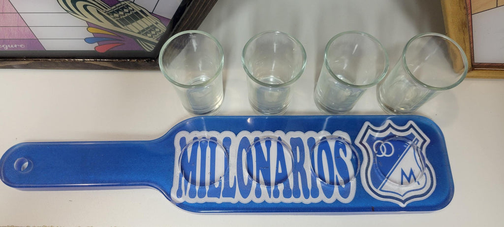 Handmade Resin Shot Glass Serving Tray: Personalized Sports Team Decor