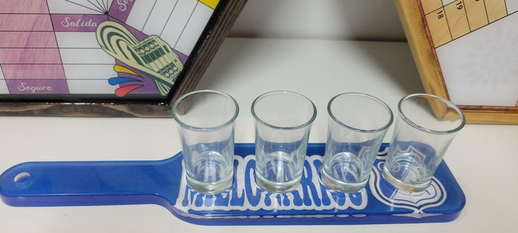 Handmade Resin Shot Glass Serving Tray: Personalized Sports Team Decor