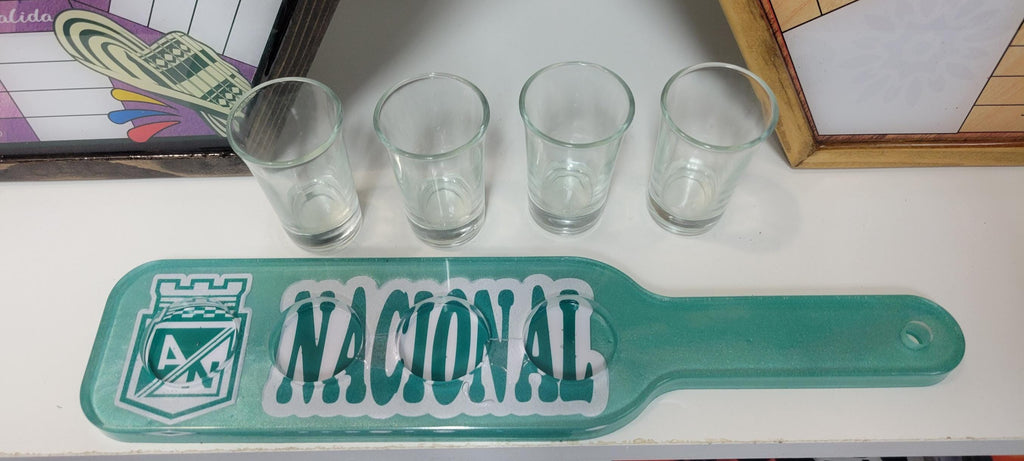 Handmade Resin Shot Glass Serving Tray: Personalized Sports Team Decor