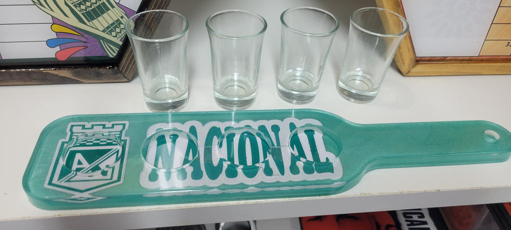 Handmade Resin Shot Glass Serving Tray: Personalized Sports Team Decor