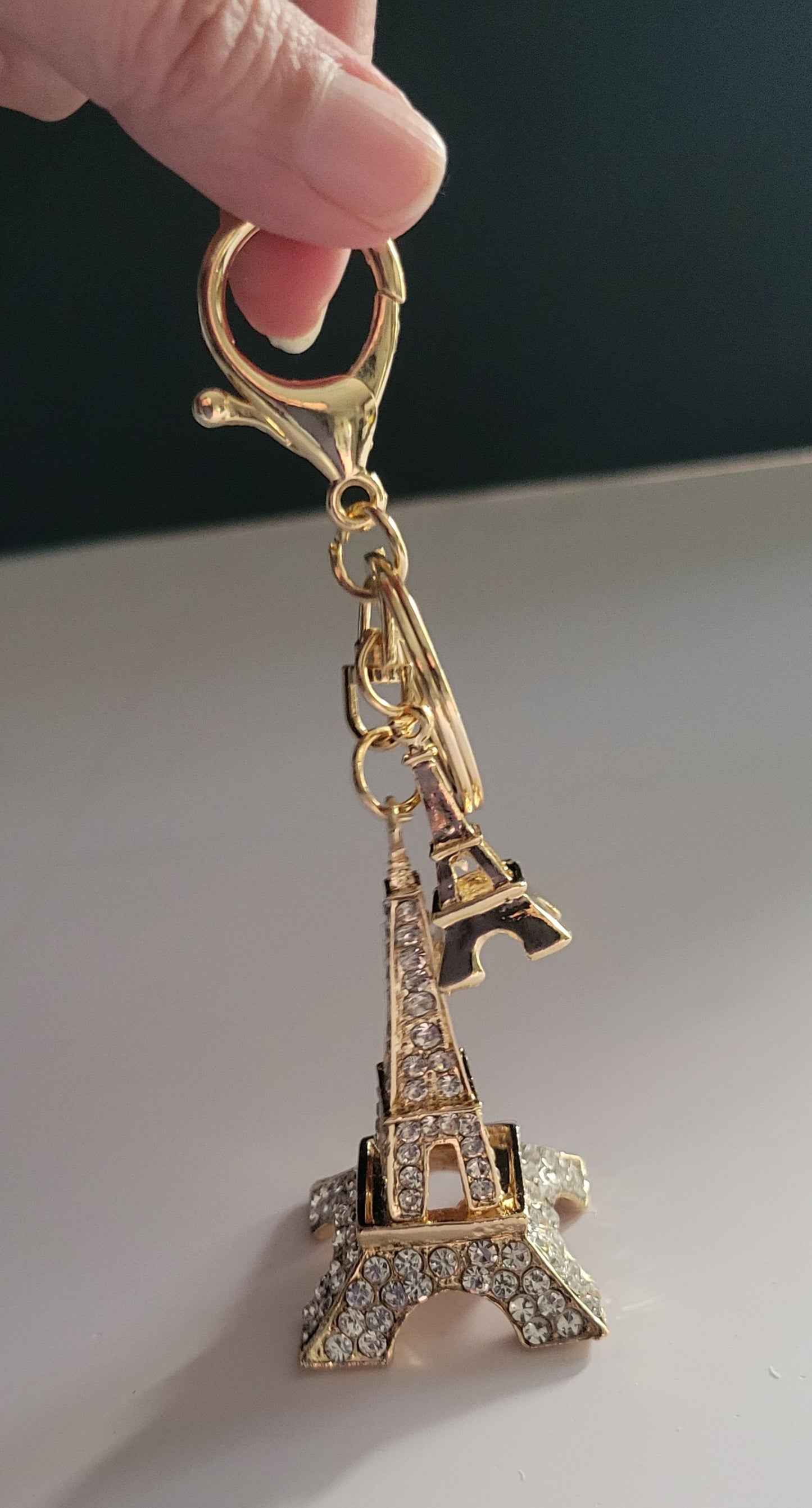 Eiffel Tower keychain. Shiny Keychain. Big & Small Eiffel tower. Eiffel Tower Zipper Charm-Gold Plated-Rhinestone-3D Active