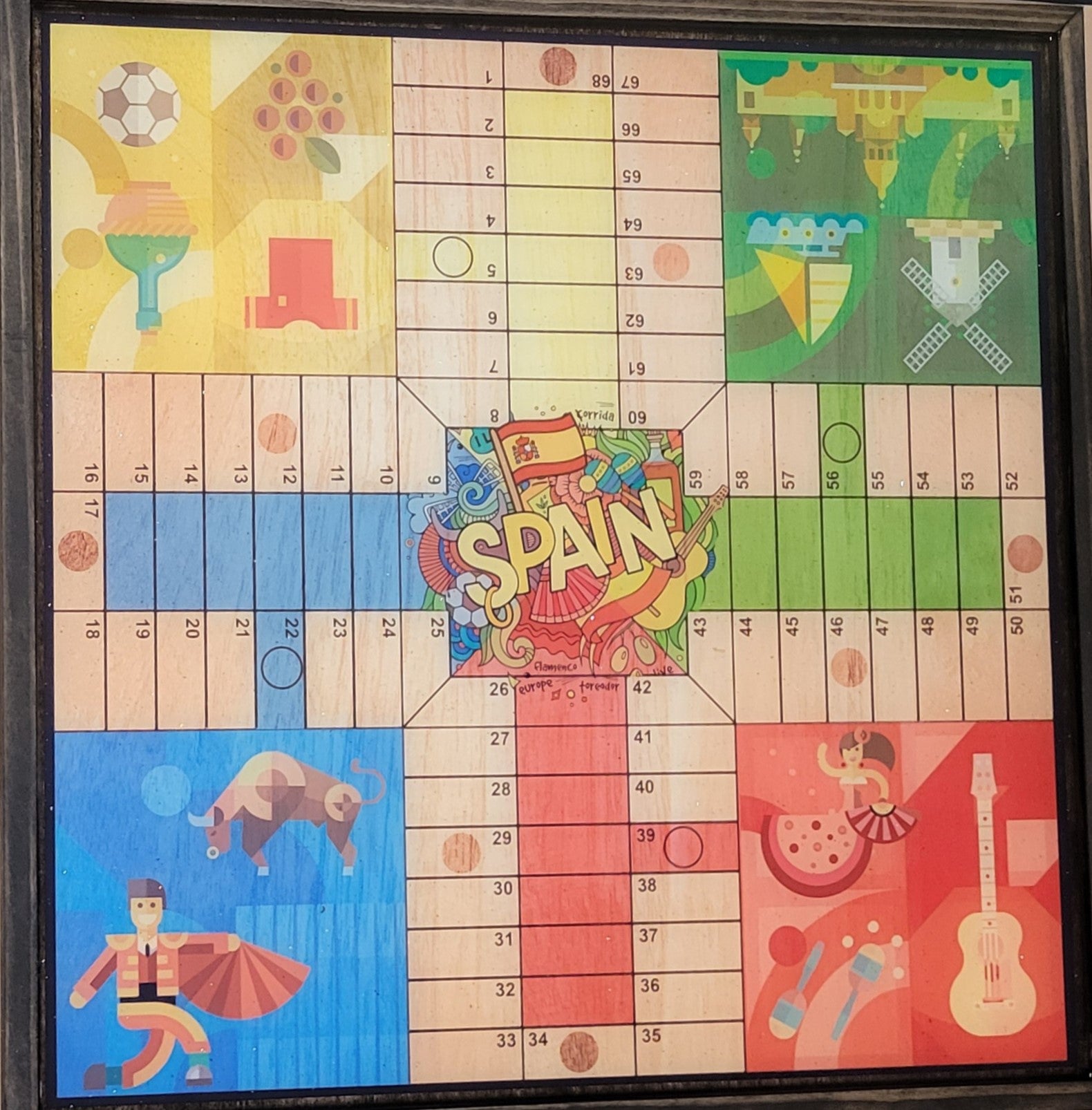 Parcheesi Board for 4 players - SPAIN CLASSIC BOARD. Hand Made with wood & Resin. Parchis Español