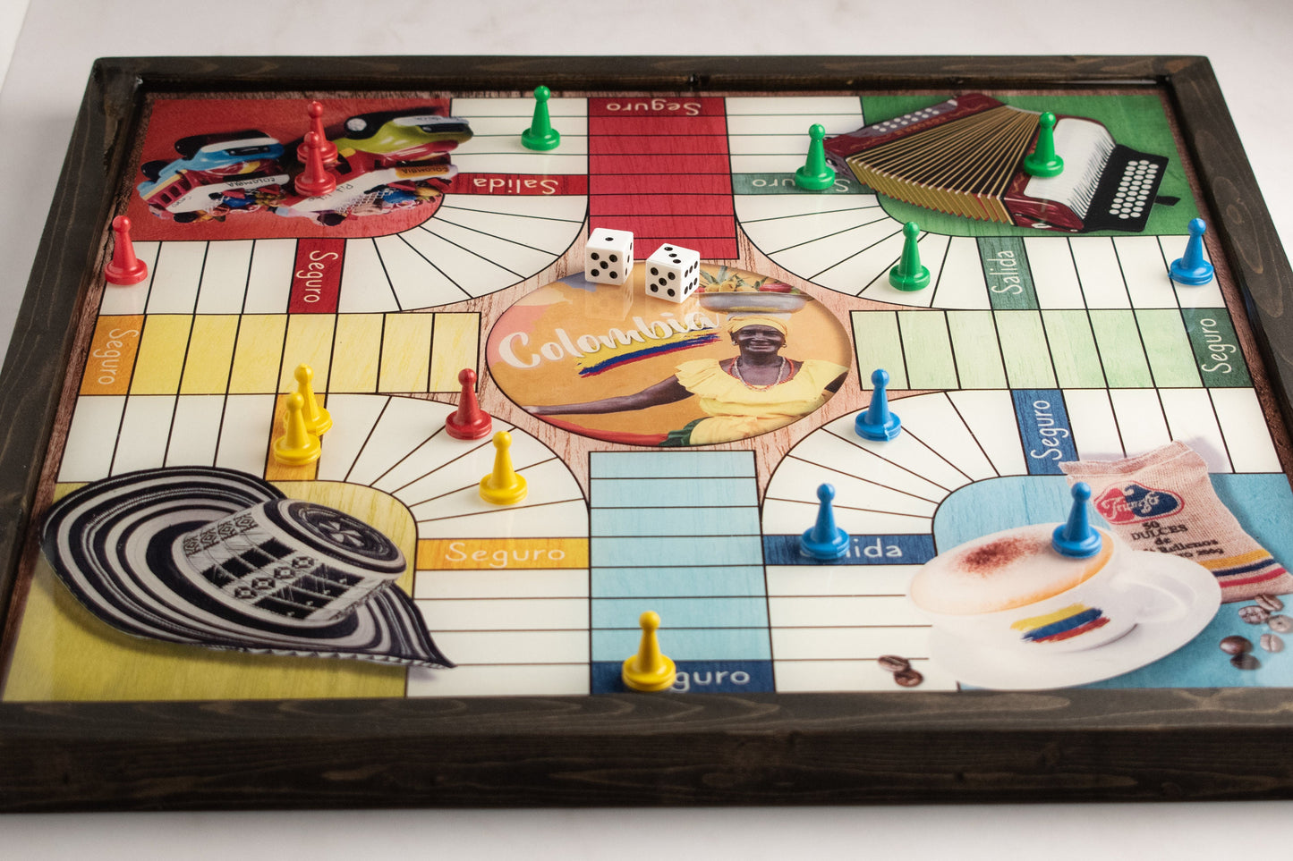 Parcheesi Board for 4 players - COLOMBIA CITIES BOARD. Hand Made with wood & Resin. Ready to Send. Natural Color