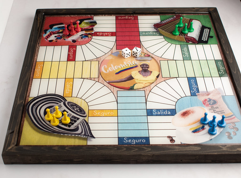 Parcheesi Board for 4 players - COLOMBIA BOARD. Hand Made with wood & Resin.