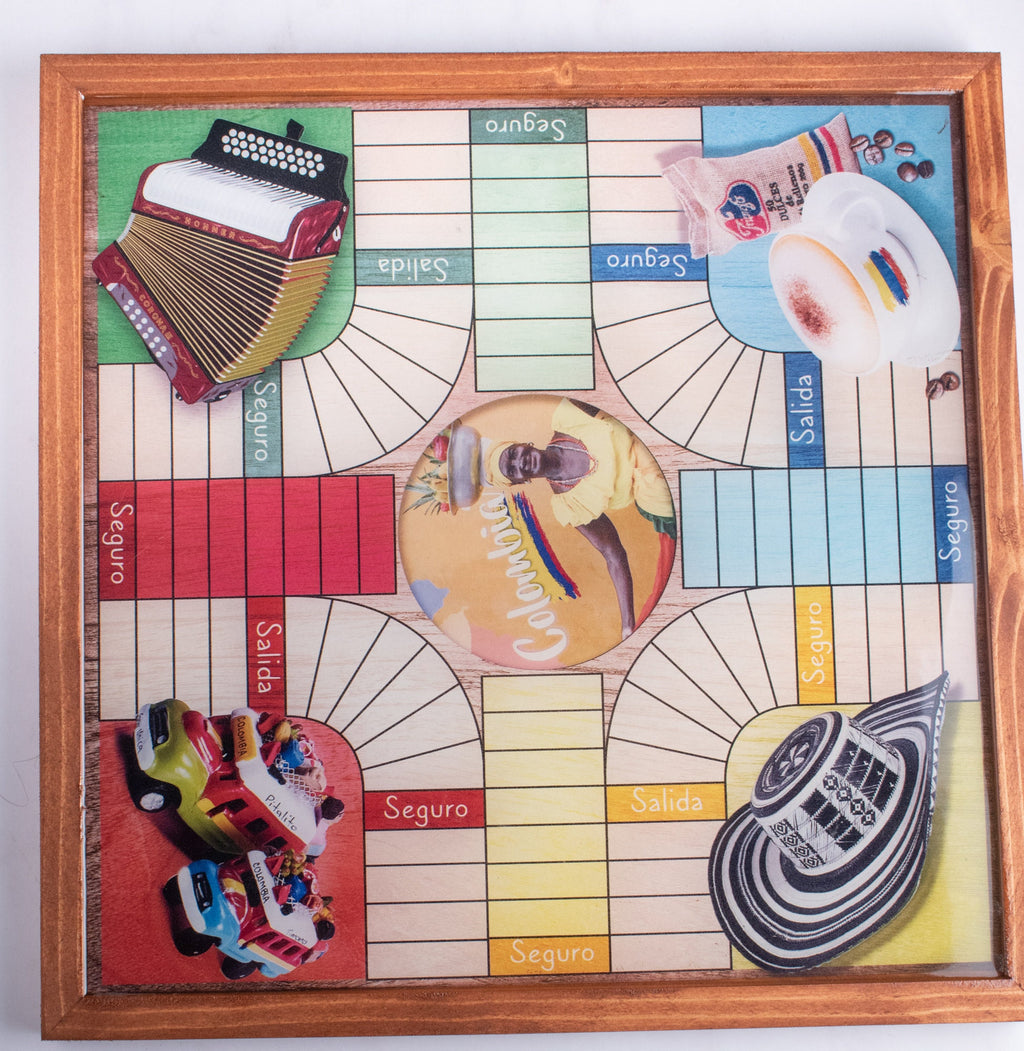 Parcheesi Board for 4 players - COLOMBIA BOARD. Hand Made with wood & Resin.