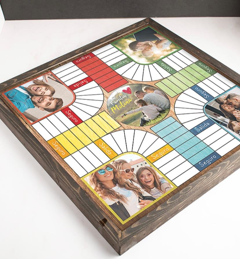 Parcheesi Board for 4 players - CUSTOM BOARD. You choose your own pictures. Hand Made with wood & Resin.