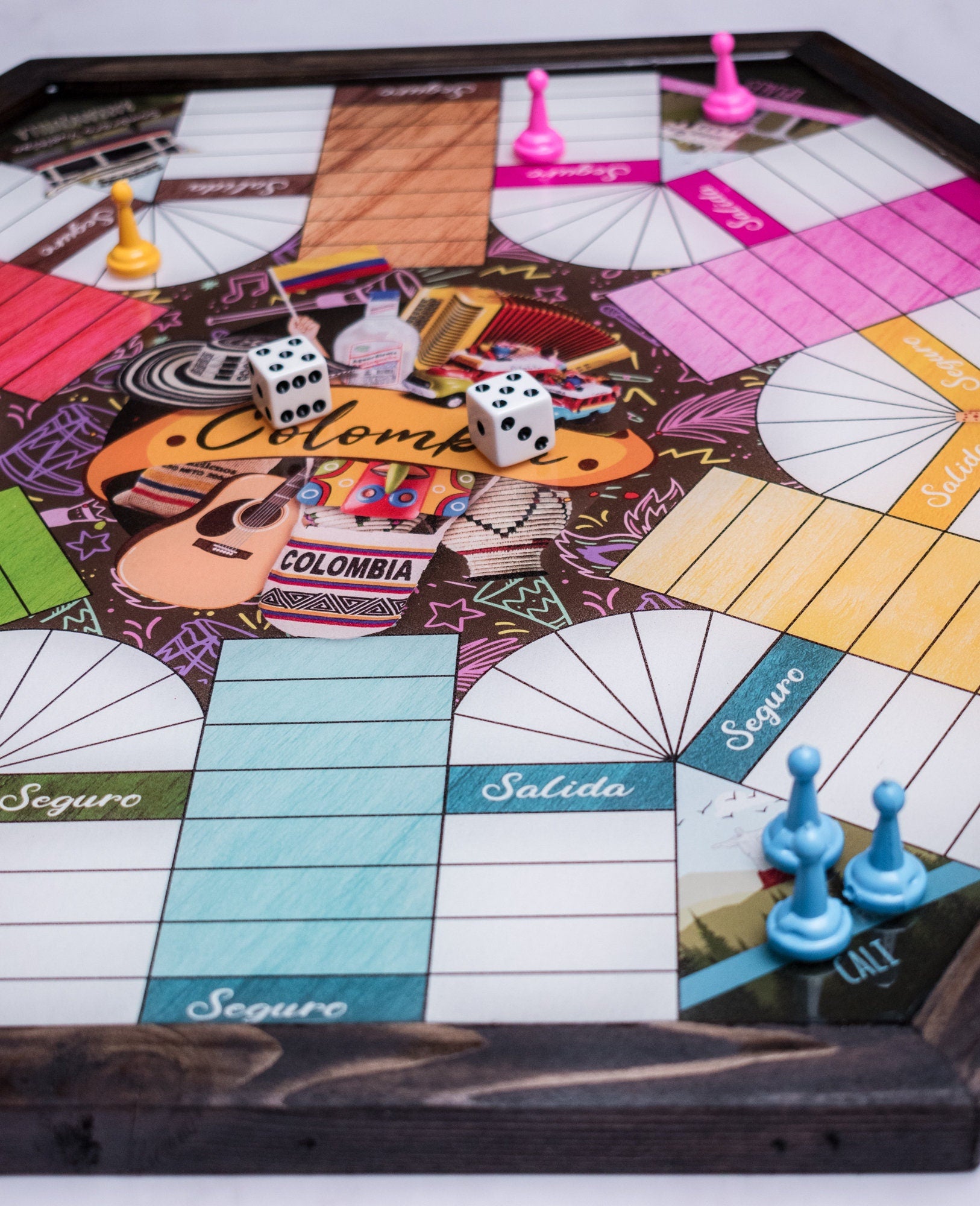 Parcheesi Board for 6 players - COLOMBIA BOARD. Hand Made with wood & Resin. Ready to Send. Espresso Color