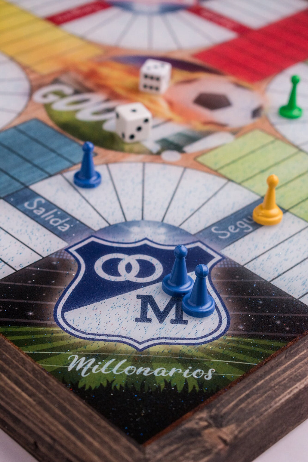 Parcheesi Board for 4 players - COLOMBIAN SOCCER Teams Board . Hand Made with wood & Resin.