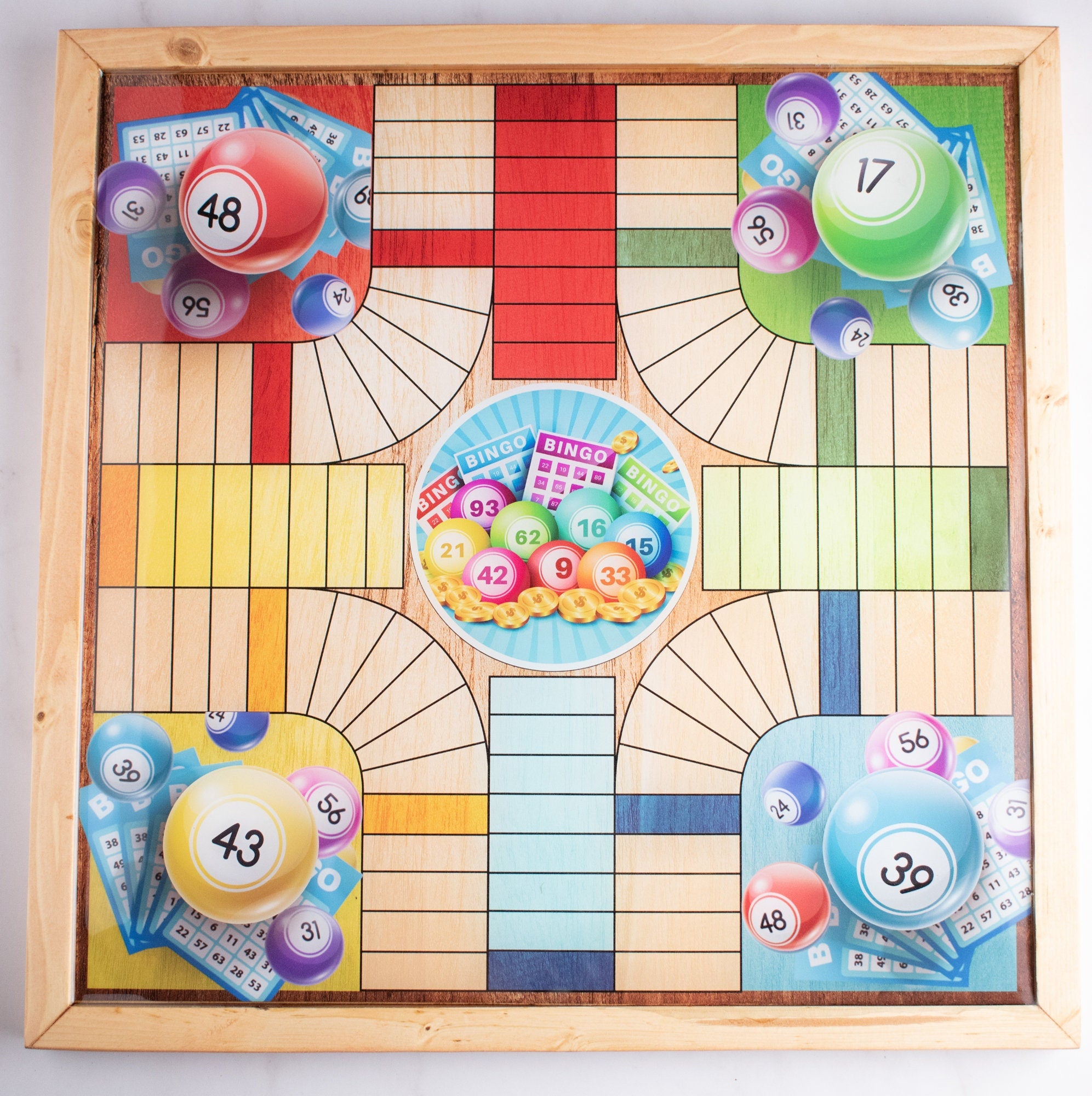 Parcheesi Board for 4 players - CUSTOM BOARD. You choose your own pictures. Hand Made with wood & Resin.
