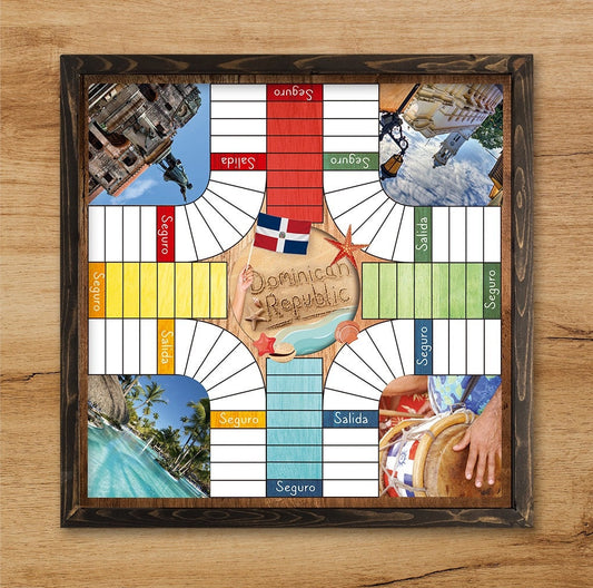 Parcheesi Board for 4 players - DOMINICAN REPUBLIC BOARD. Hand Made with wood & Resin. Espresso Color