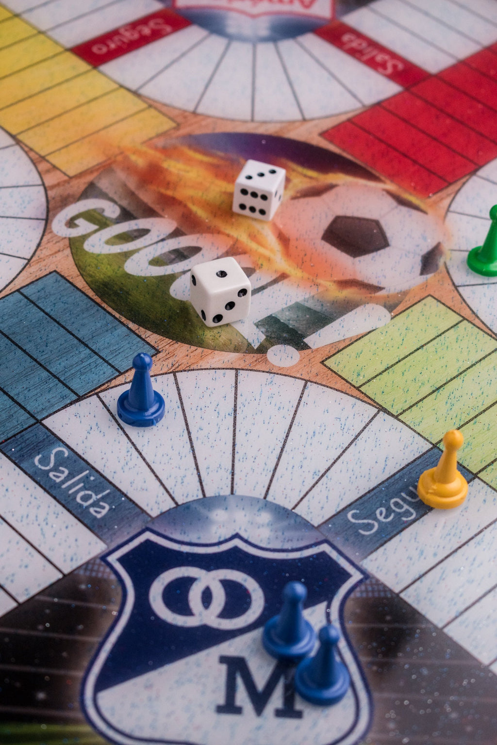 Parcheesi Board for 4 players - COLOMBIAN SOCCER Teams Board . Hand Made with wood & Resin.