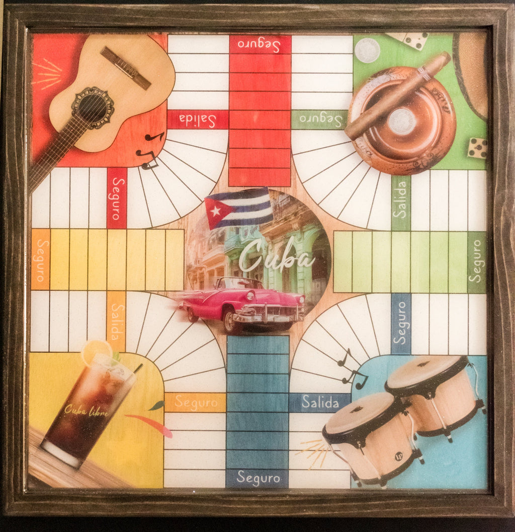Parcheesi Board for 4 players - CUBA BOARD. Hand Made with wood & Resin.
