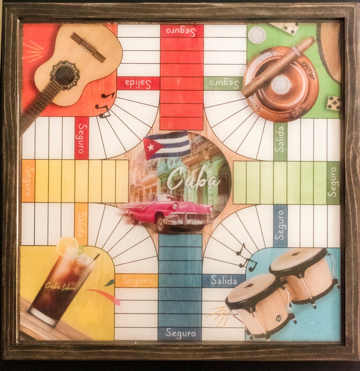 Parcheesi Board for 4 or 6  players - CUBA BOARD. Hand Made with wood & Resin.