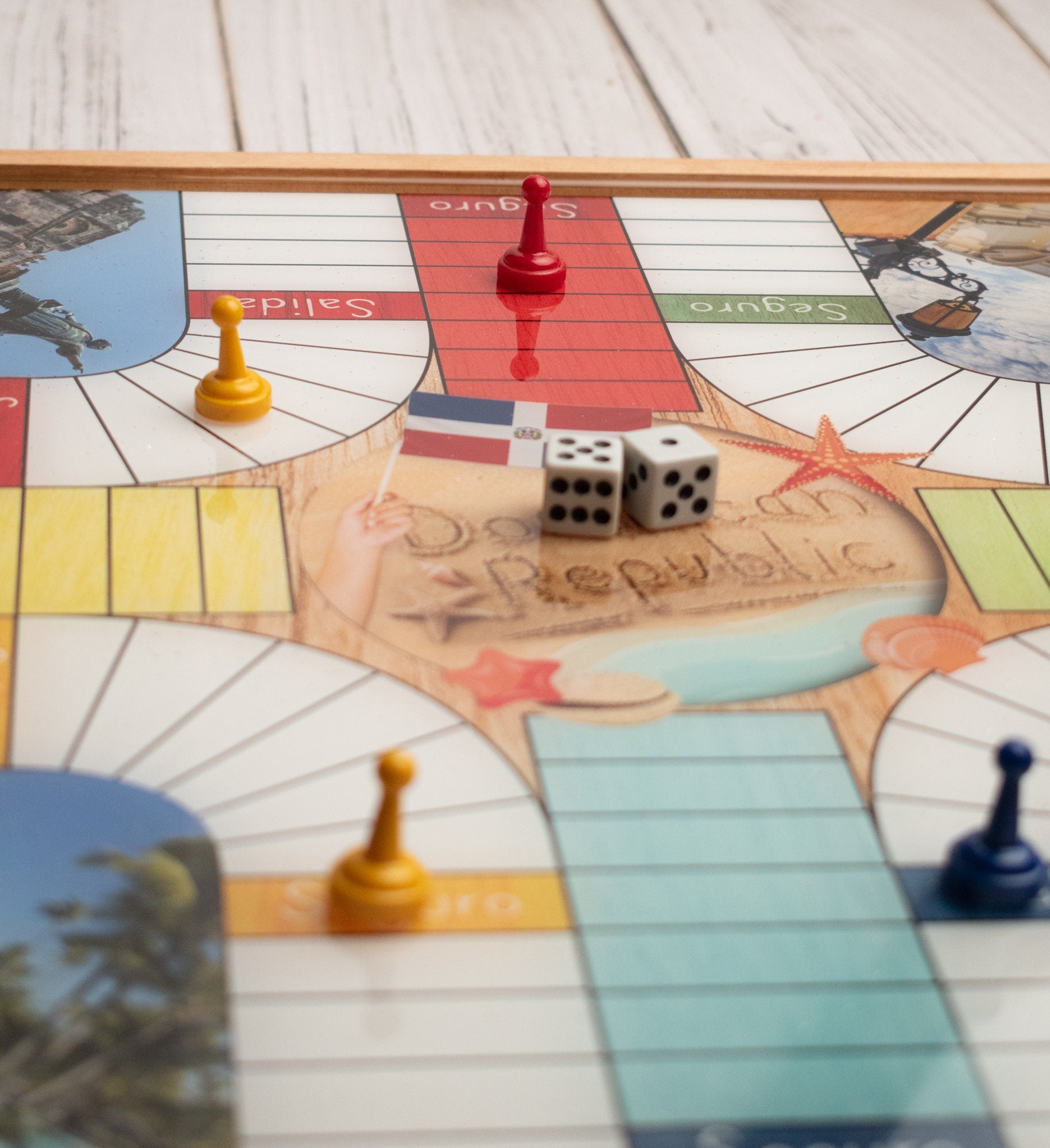 Parcheesi Board for 4 players - INDIA BOARD - Illustrations . Hand Made with wood & Resin.