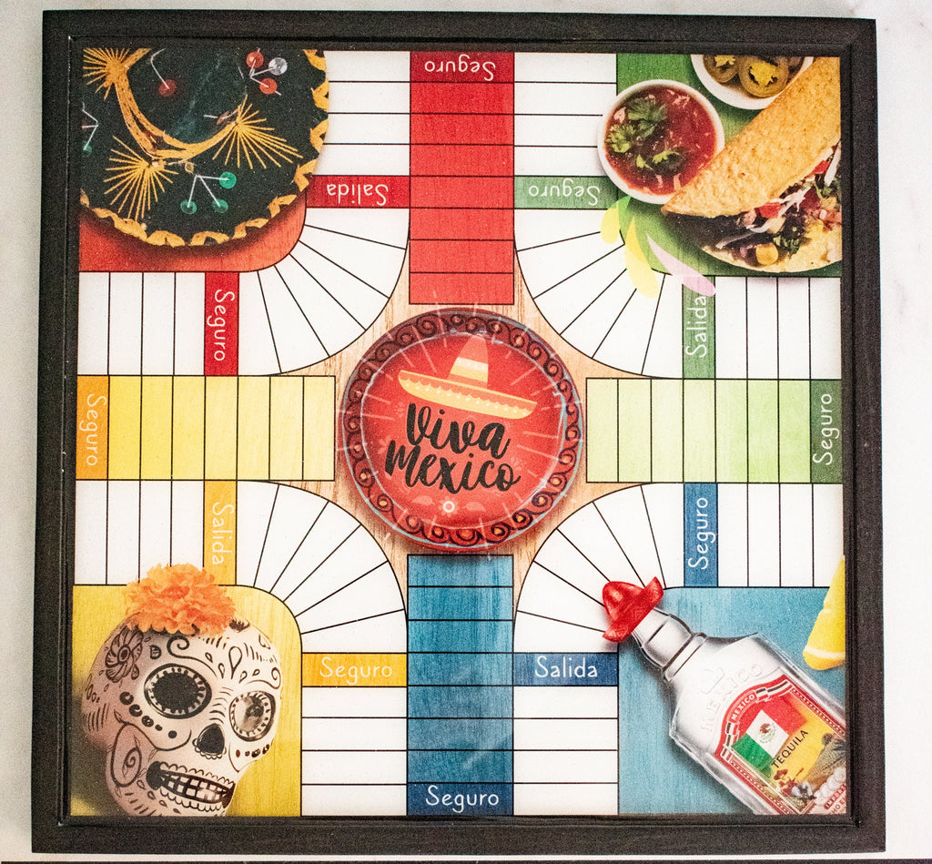 Parcheesi Board for 4 players - MEXICO BOARD. Hand Made with wood & Resin.
