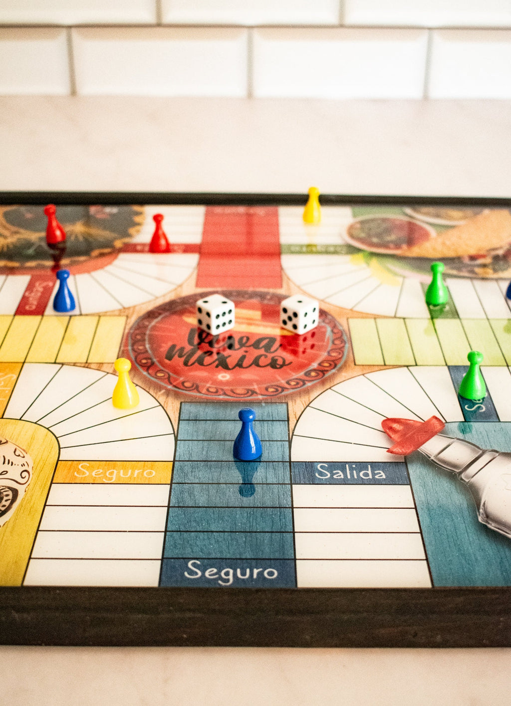Parcheesi Board for 4 players - MEXICO BOARD. Hand Made with wood & Resin.
