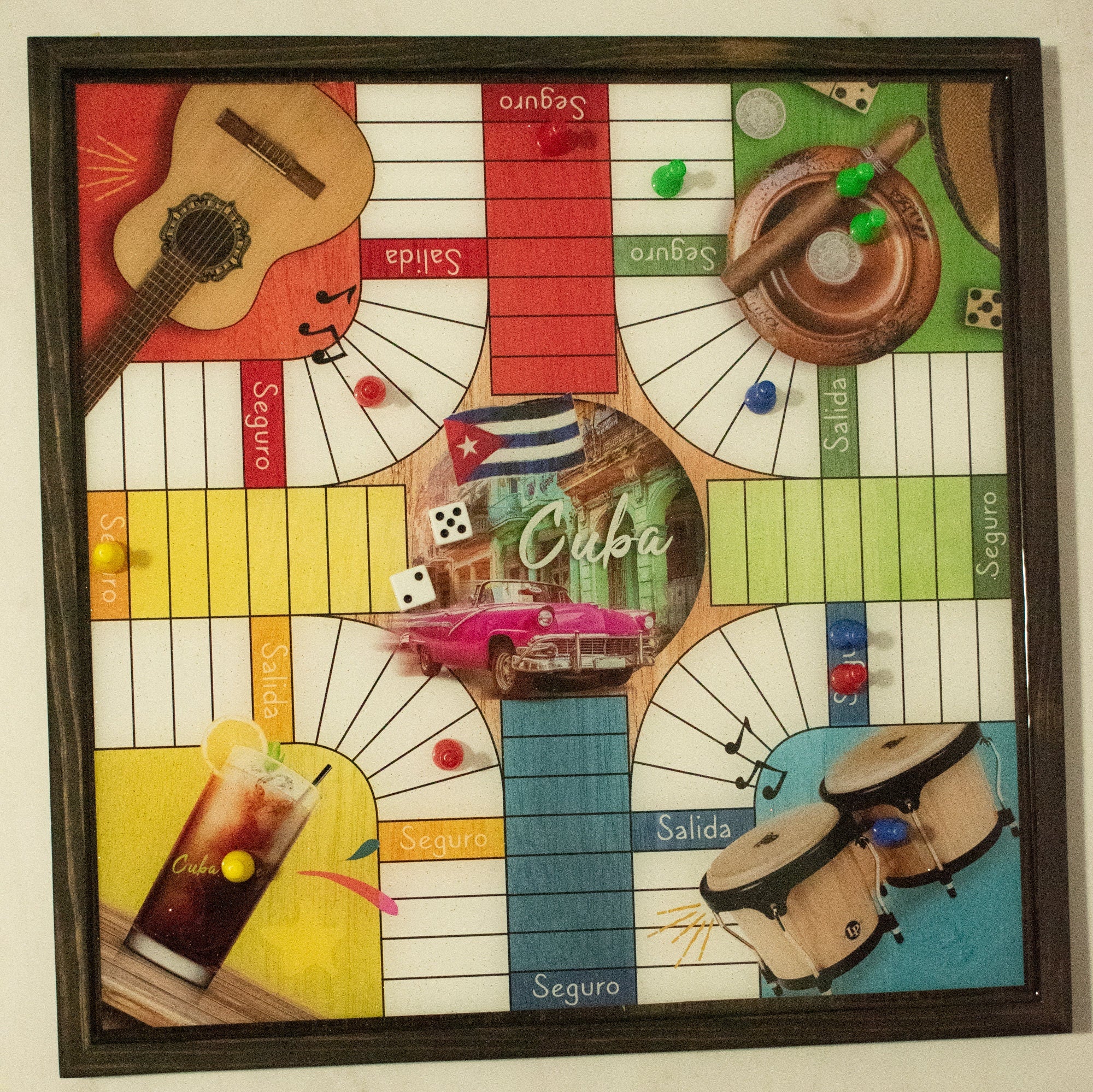 Parcheesi Board for 4 players - CUBA BOARD. Hand Made with wood & Resin.