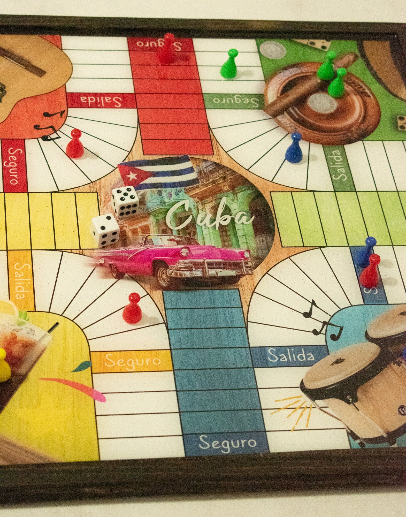 Parcheesi Board for 4 players - CUBA BOARD. Hand Made with wood & Resin.