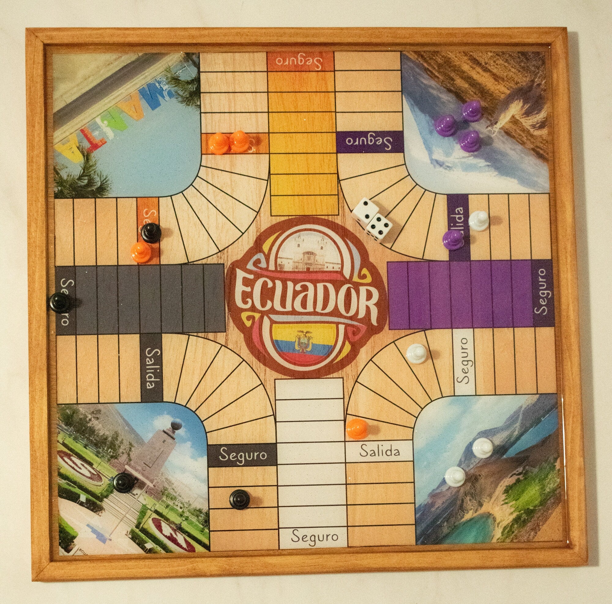 Parcheesi Board for 4 players - ECUADOR BOARD. Hand Made with wood & Resin.
