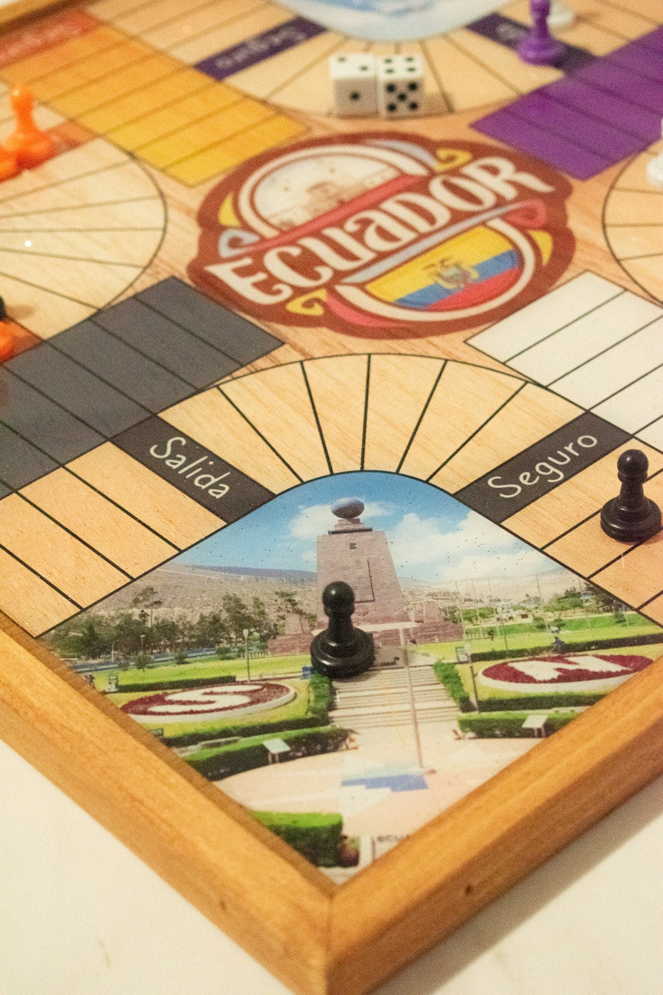 Parcheesi Board for 4 players - ECUADOR BOARD. Hand Made with wood & Resin.