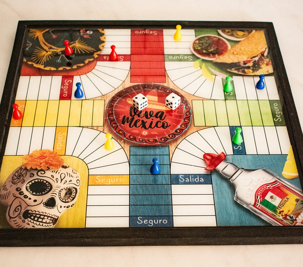 Parcheesi Board for 4 players - MEXICO BOARD. Hand Made with wood & Resin.