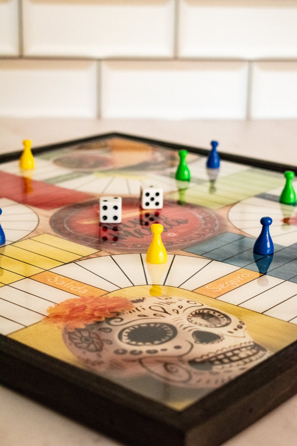 Parcheesi Board for 4 players - MEXICO BOARD. Hand Made with wood & Resin.