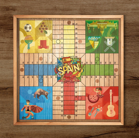 Parcheesi Board for 4 players - SPAIN CLASSIC BOARD. Hand Made with wood & Resin. Parchis Español