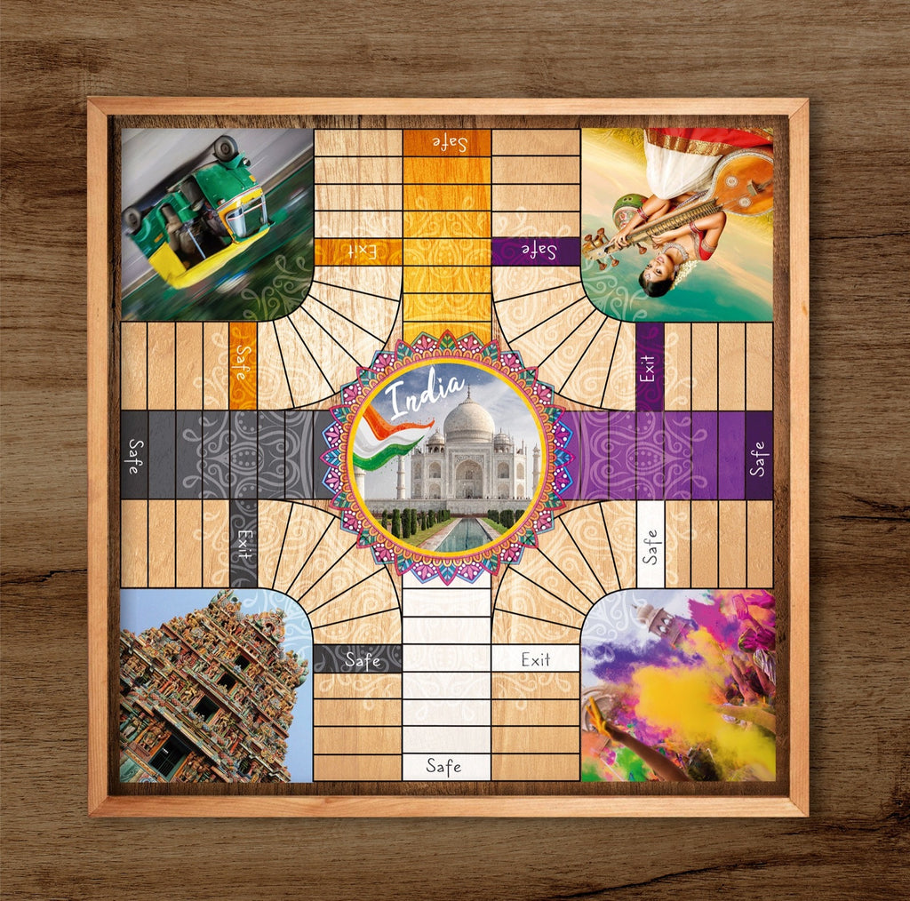Parcheesi Board for 4 players - INDIA BOARD. Pictures or Photos Board. Hand Made with wood & Resin.