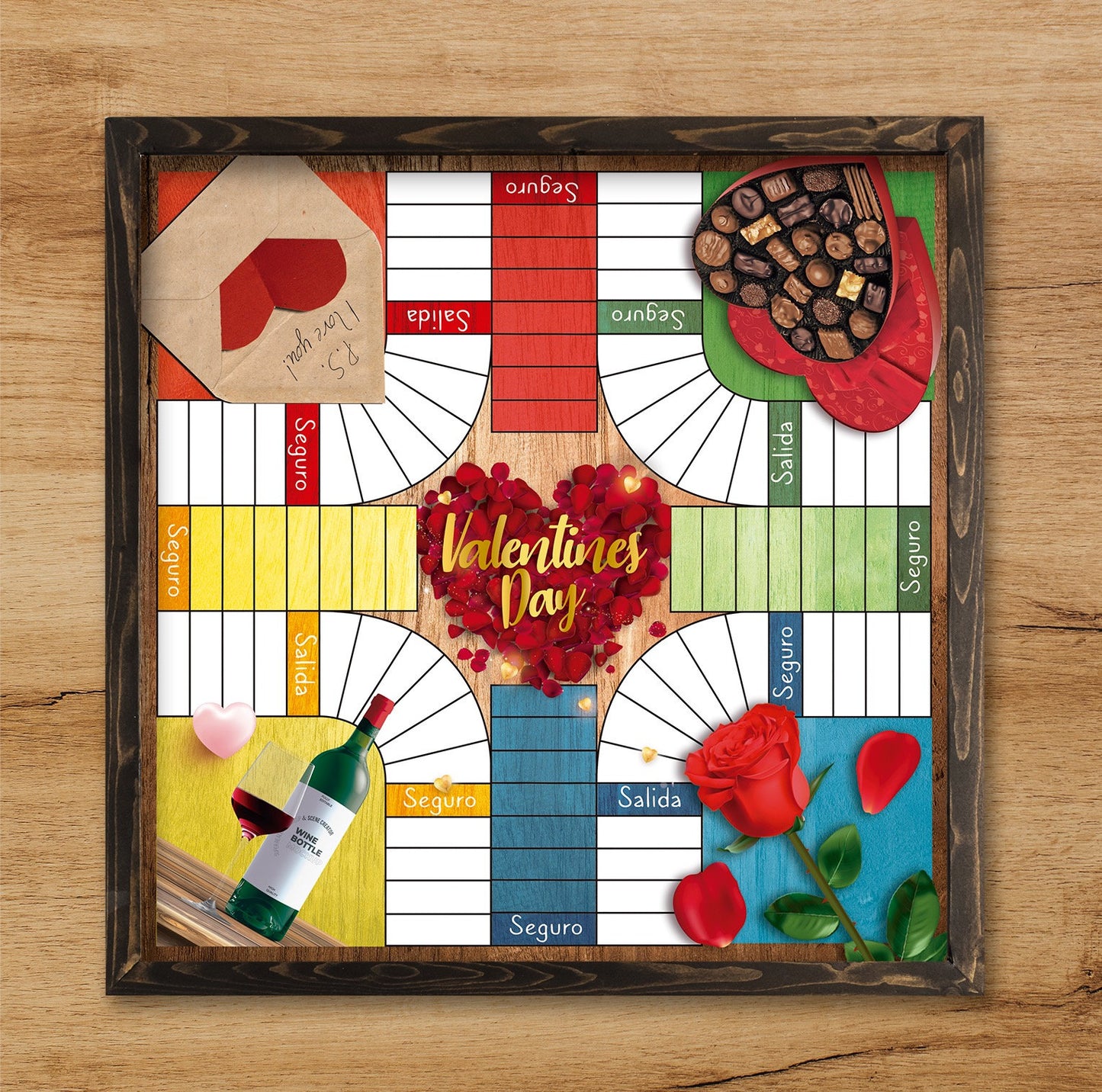 Valentines Day - Parcheesi Board for 4 players. Hand Made with wood & Resin.